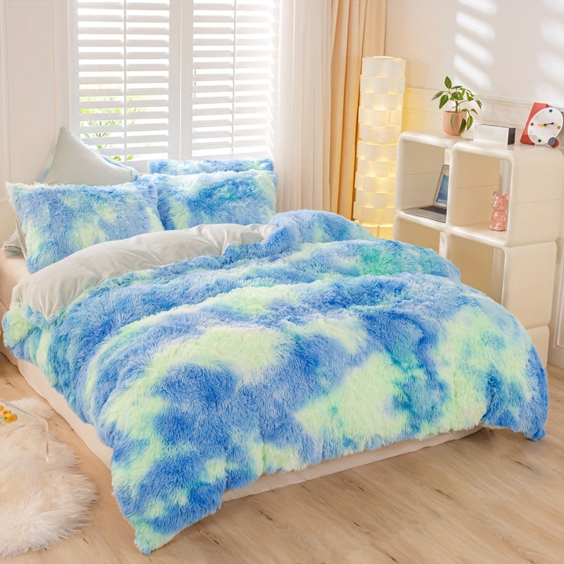 [Tie Dye Duvet Set] 3pcs Y2K Tie Dye Plush Duvet Cover Set - Soft & Warm Bedding Set - 1 Duvet Cover + 2 Pillowcase