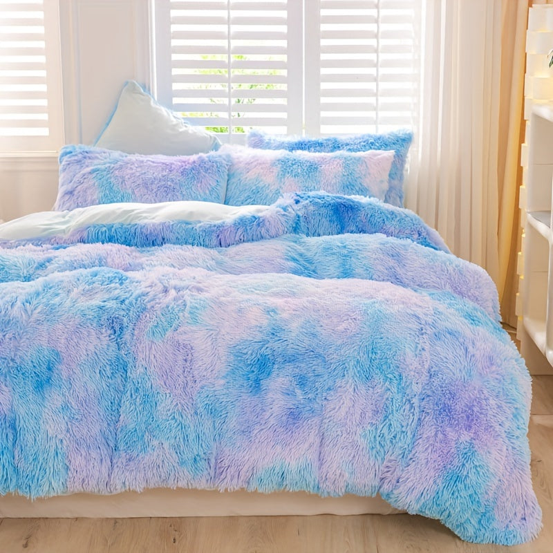 [Tie Dye Duvet Set] 3pcs Y2K Tie Dye Plush Duvet Cover Set - Soft & Warm Bedding Set - 1 Duvet Cover + 2 Pillowcase