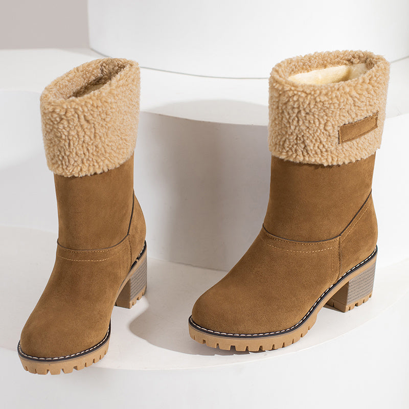 Women's Winter Snow Boots High Quality Anti-Slip Thick Insulated Fleece-Lined Slip-On with Plush Collar & Chunky Rubber Sole for Outdoor Cold Weather, Caramel Brown, Winter Boots