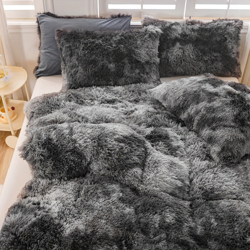 [Tie Dye Duvet Set] 3pcs Y2K Tie Dye Plush Duvet Cover Set - Soft & Warm Bedding Set - 1 Duvet Cover + 2 Pillowcase