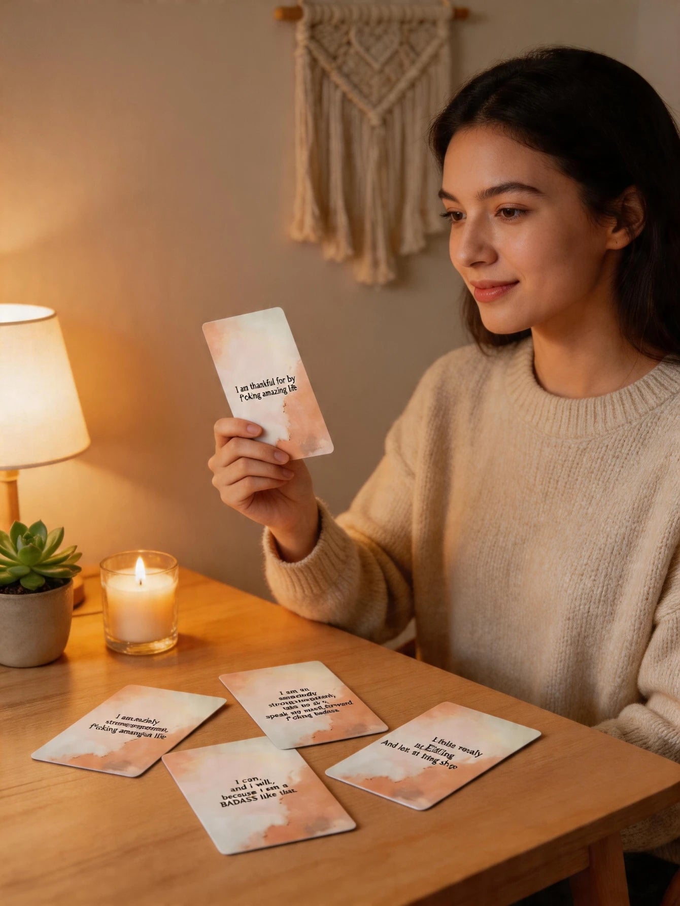 1Pcs Soft Pastel Affirmation Cards Deck, Daily Positive Quotes for Self-Love & Mindfulness, Calming Watercolor Style Cards for Inner Peace & Mental Wellness