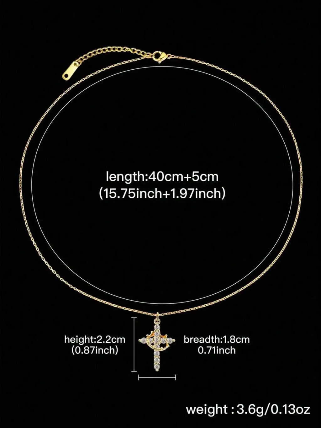 Ladies' Diamond Cross Necklace - Exquisite 14k Gold Cubic Zirconia Pendant Necklace Simple Gold Cross Pendant Necklace