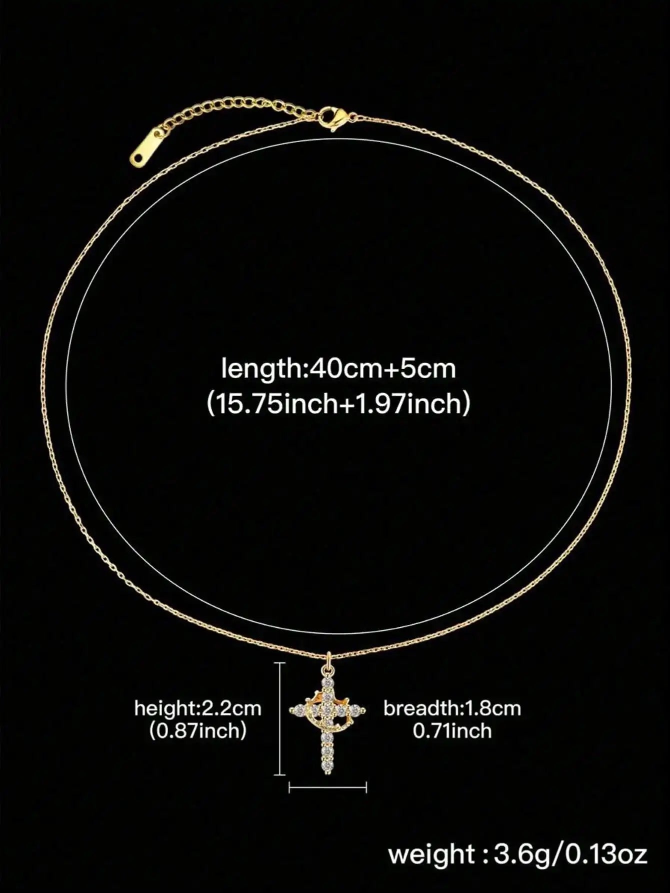 Ladies' Diamond Cross Necklace - Exquisite 14k Gold Cubic Zirconia Pendant Necklace Simple Gold Cross Pendant Necklace