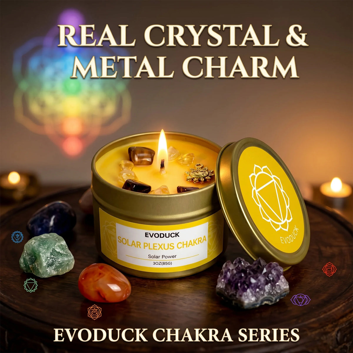 Rosemary Solar Plexus Chakra Candle, Meditation Aromatherapy Candle for Confidence Focus Relaxation Yoga Decor Home Decor Gift