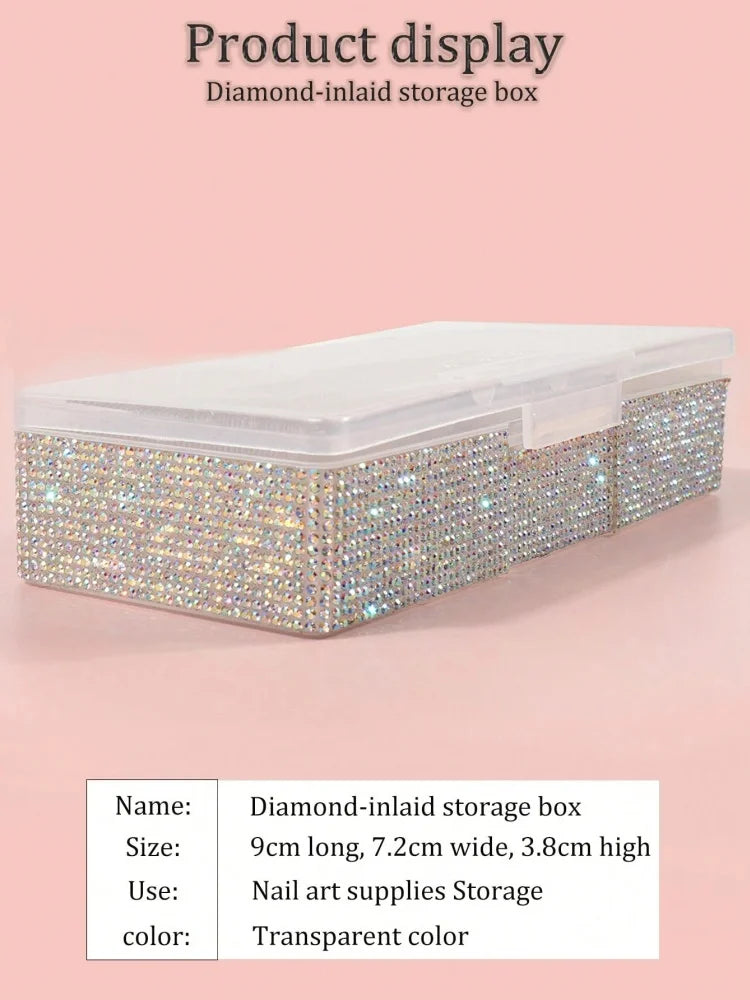 Bling Rhinestone Nail Art Storage Box Empty False Nail Tips Organizer Manicure Tool Case with Shiny Crystal Decoration