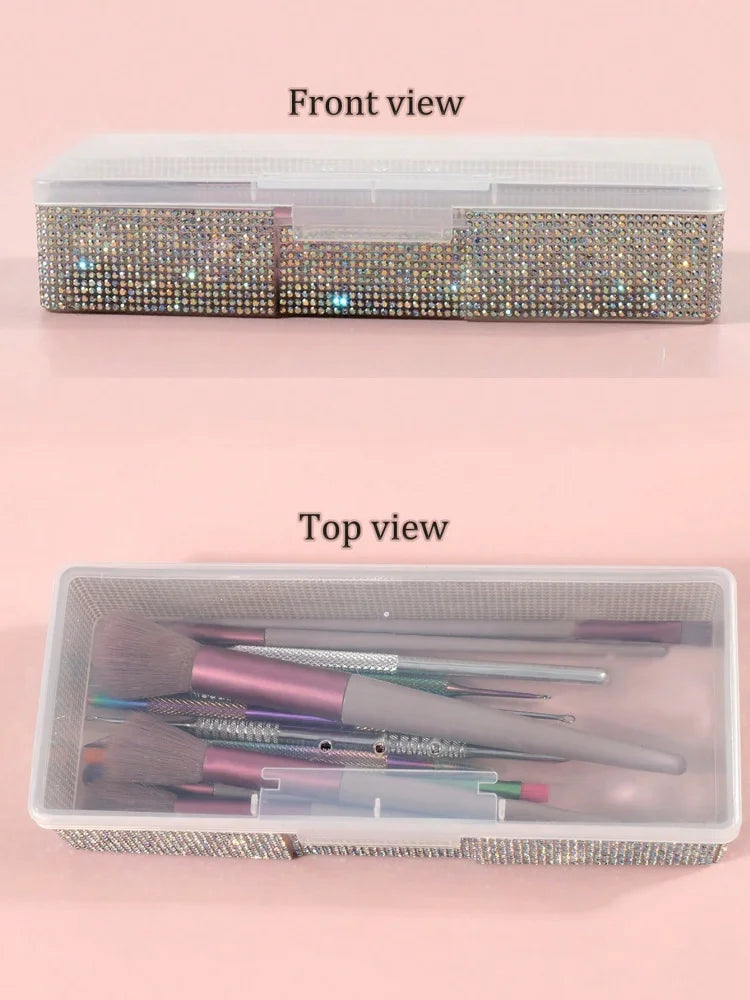 Bling Rhinestone Nail Art Storage Box Empty False Nail Tips Organizer Manicure Tool Case with Shiny Crystal Decoration