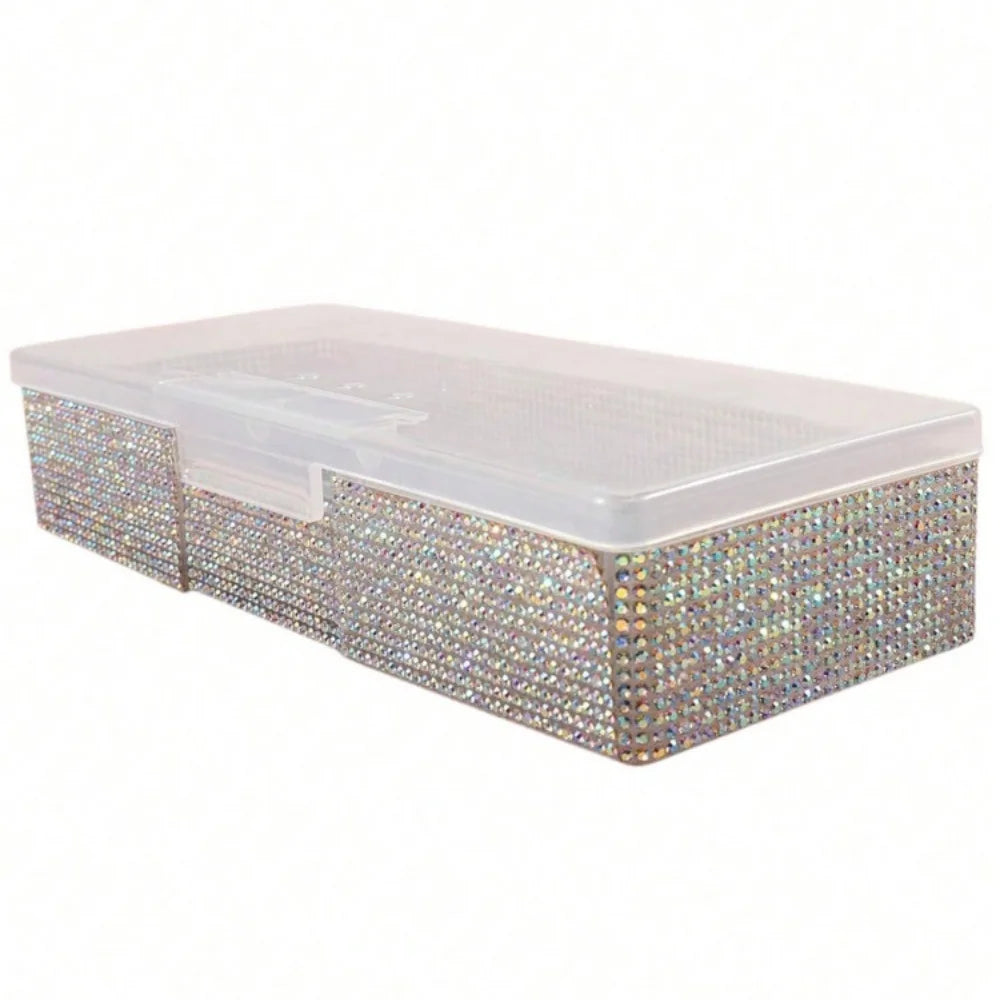 Bling Rhinestone Nail Art Storage Box Empty False Nail Tips Organizer Manicure Tool Case with Shiny Crystal Decoration