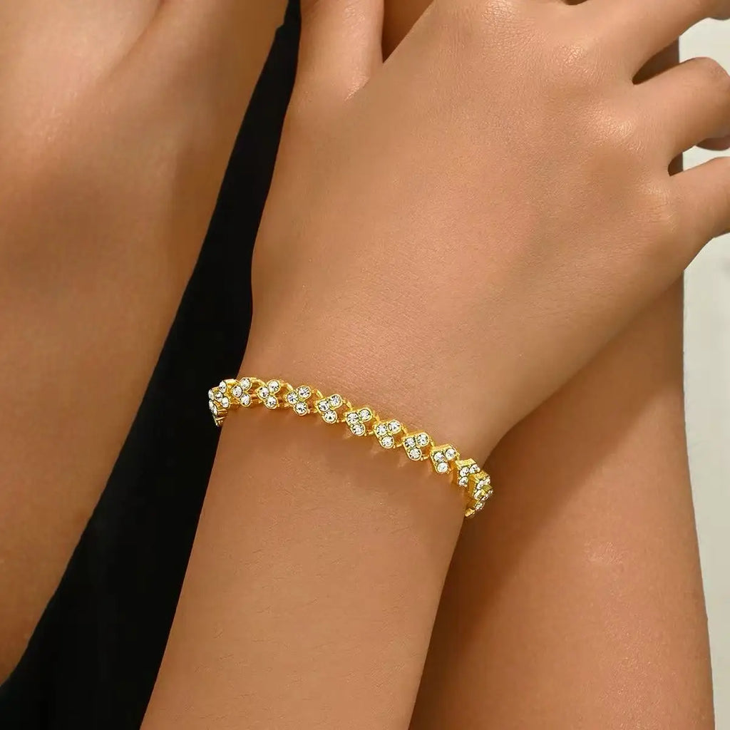 Luxury Roman Crystal Geometric Chain Bracelets for Women Trendy Full Rhinestone Charm Bangles Jewelry