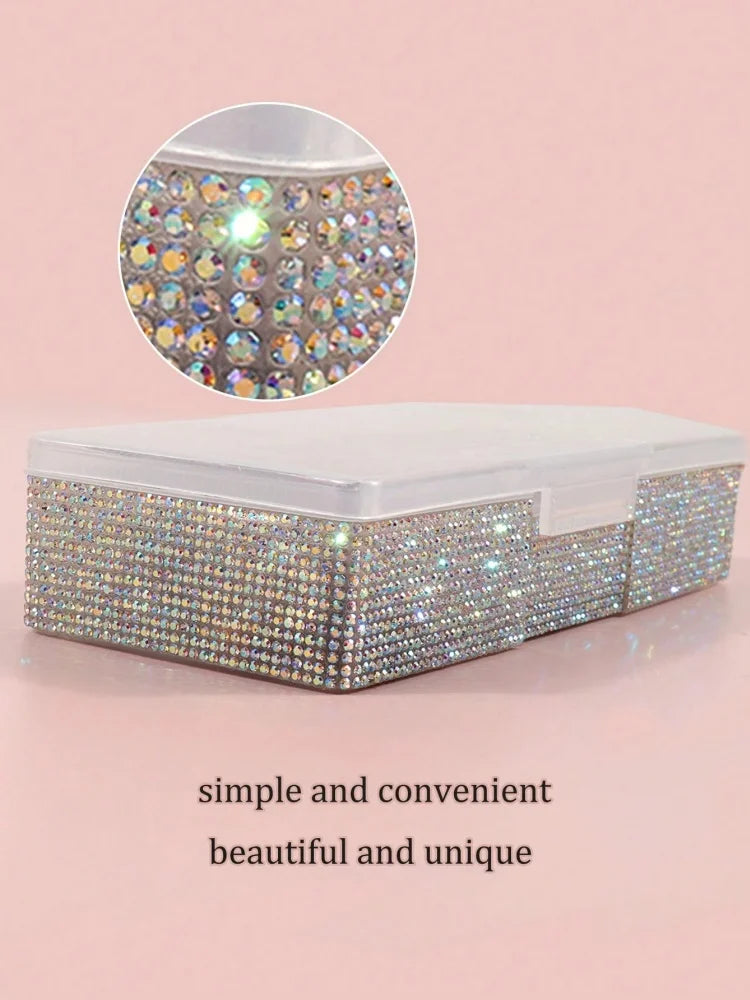 Bling Rhinestone Nail Art Storage Box Empty False Nail Tips Organizer Manicure Tool Case with Shiny Crystal Decoration