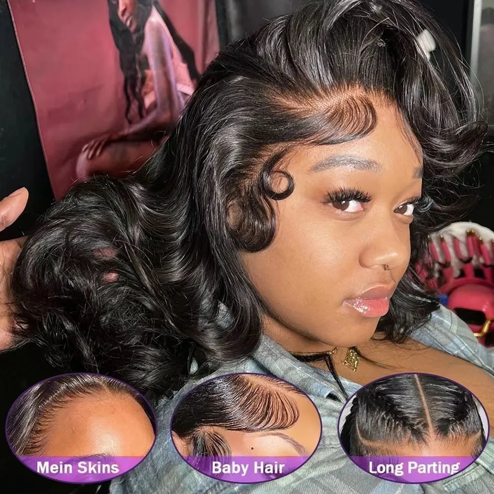 220% Density Body Wave Wear And Go Glueless Human Hair Wigs Bob Wigs For Women Ready To Wear Pre Cut 13x4 Front Wig No Lace