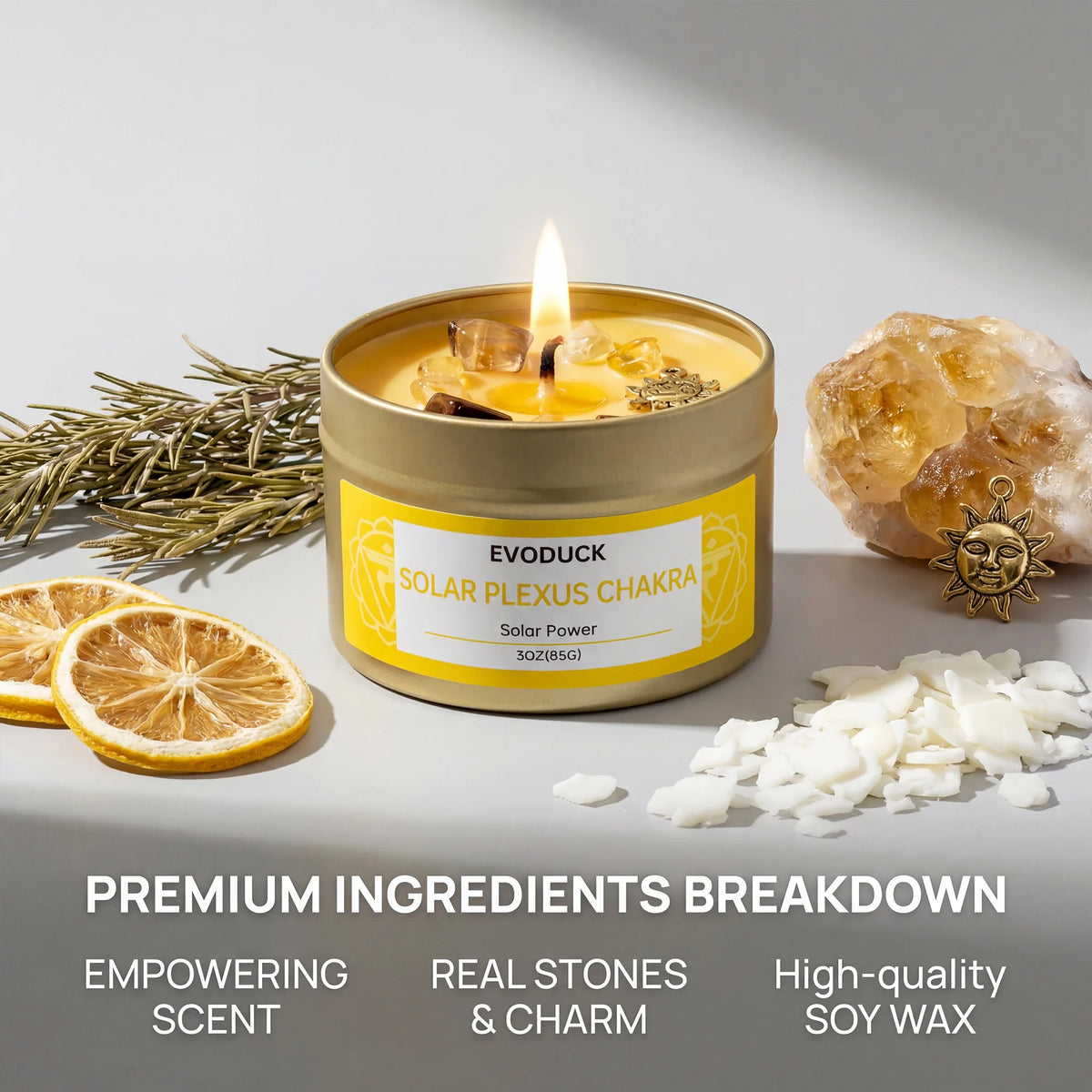 Rosemary Solar Plexus Chakra Candle, Meditation Aromatherapy Candle for Confidence Focus Relaxation Yoga Decor Home Decor Gift