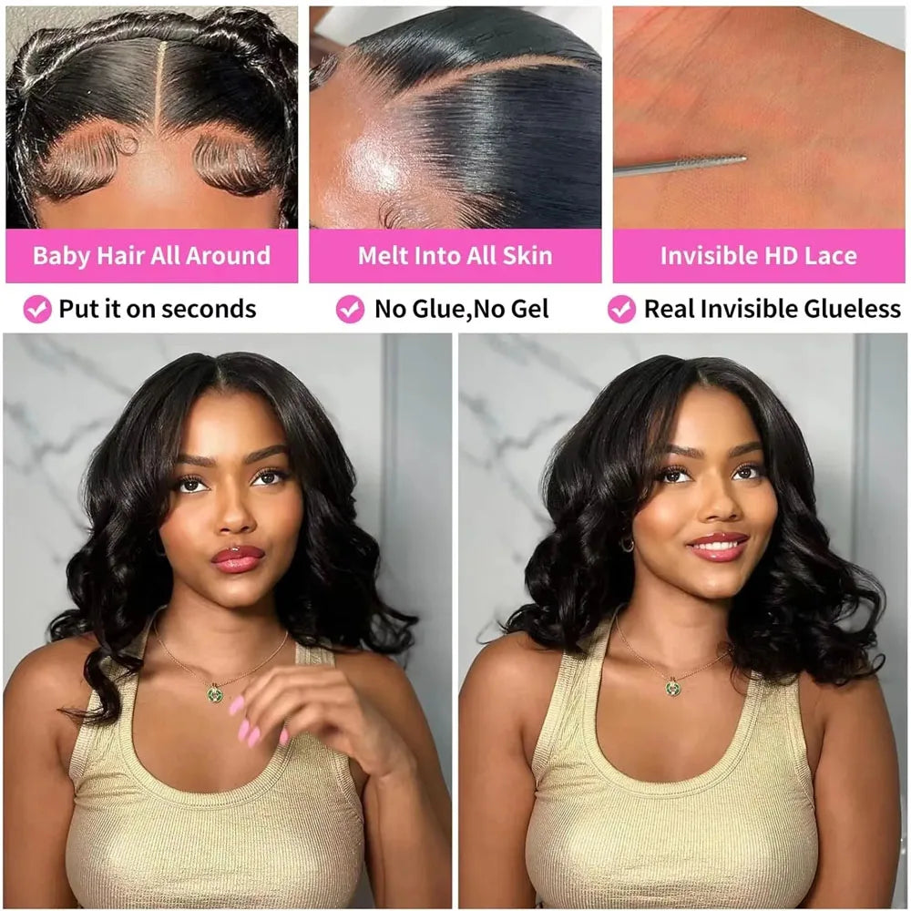 220% Density Body Wave Wear And Go Glueless Human Hair Wigs Bob Wigs For Women Ready To Wear Pre Cut 13x4 Front Wig No Lace