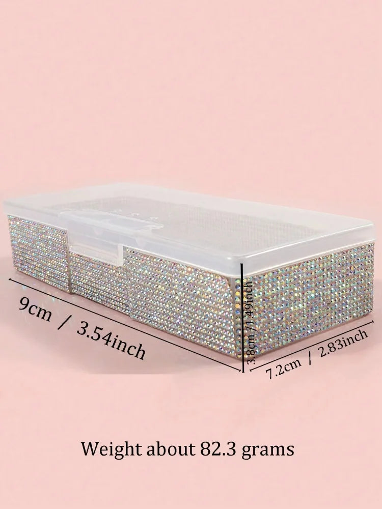 Bling Rhinestone Nail Art Storage Box Empty False Nail Tips Organizer Manicure Tool Case with Shiny Crystal Decoration