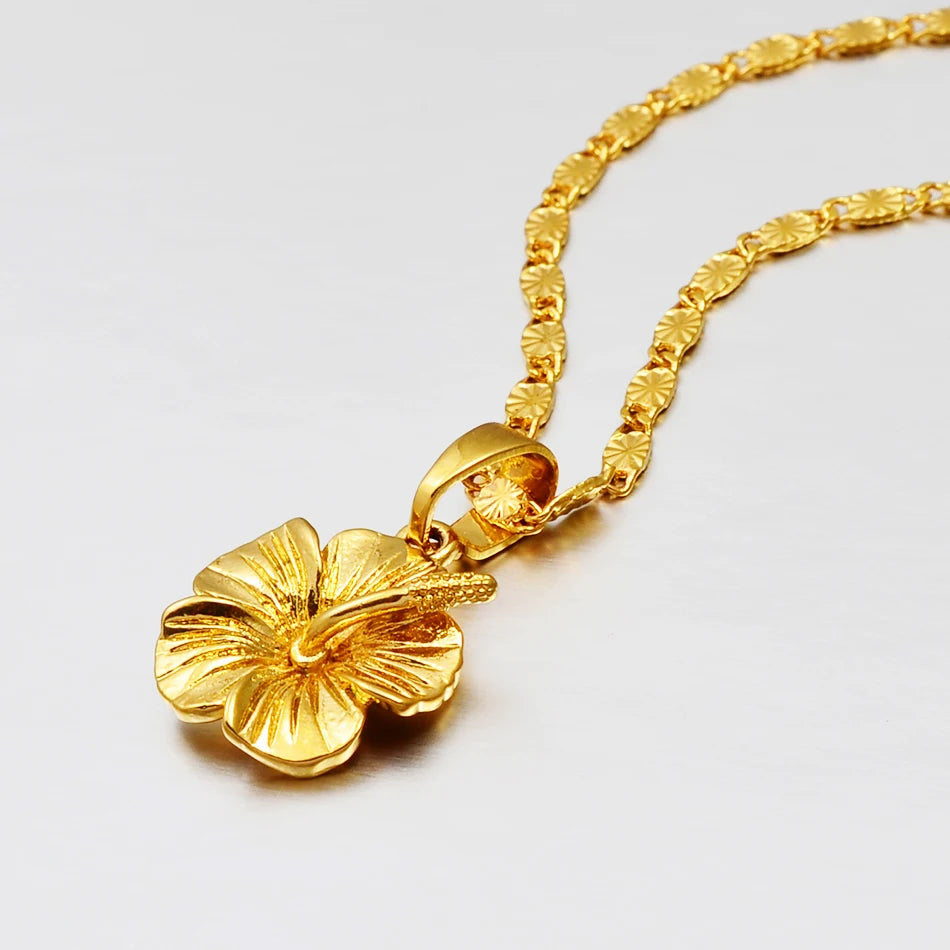 Anniyo Hawaiian Hibiscus Flower Pendant Necklace Marshallese Puerto Rico Guam Micronesia Pohnpei Jewelry Wedding Gifts #239606
