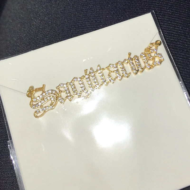 Zircon Letter Constellation Necklace For Women Stainless Steel Girl 12 Zodiac Necklaces Choker Alphabet Jewelry Bijoux Femme BFF