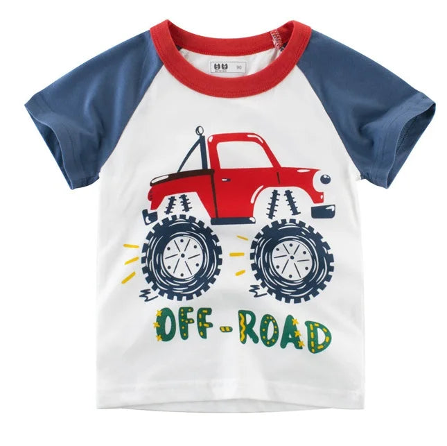Kids Boys Clothes 100% Cotton Short Sleeve T-Shirts Car Bus Cartoon Children Clothes 2 3 4 5 6 7 8 Years Kids Summer Clothing
