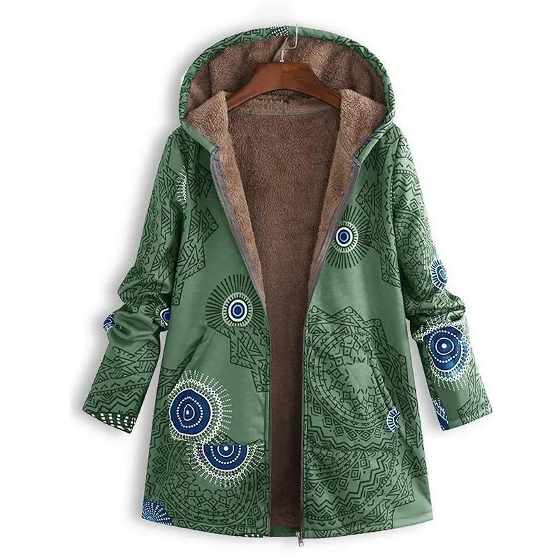 2021 New Women Winter Warm Floral Hooded Jacket Flower Print Hoody Vintage Oversized Coats Winter Padded Jacket Women Parkas