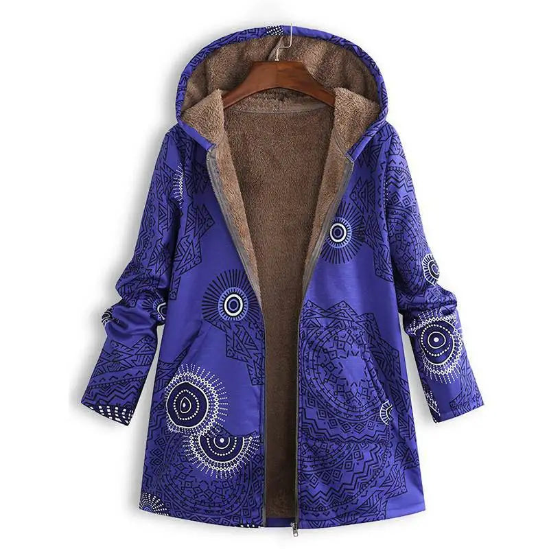 2021 New Women Winter Warm Floral Hooded Jacket Flower Print Hoody Vintage Oversized Coats Winter Padded Jacket Women Parkas