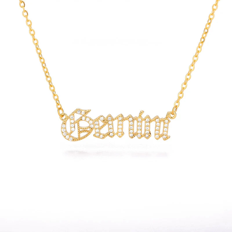 Zircon Letter Constellation Necklace For Women Stainless Steel Girl 12 Zodiac Necklaces Choker Alphabet Jewelry Bijoux Femme BFF