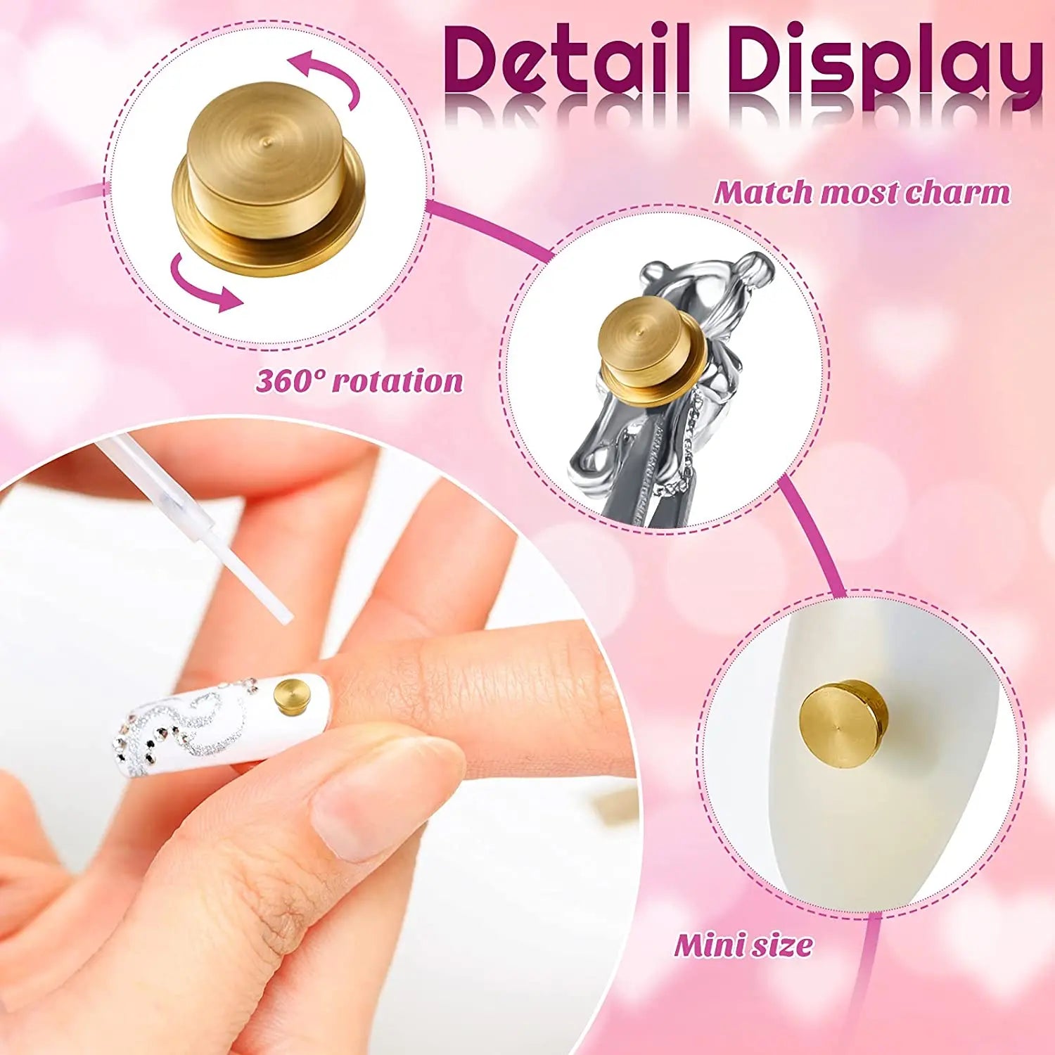 15 Pieces Spinning Nail Charms  3D Nail Art Rotating Charm Rotating Bearing Nail Art Tool Nail Rings Jewelry Rotating Nail Tools