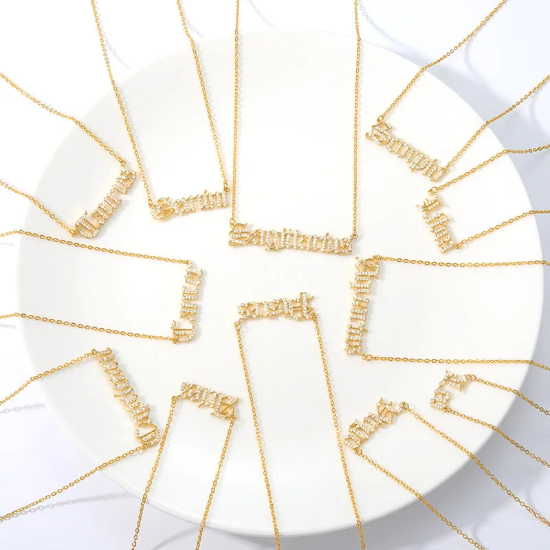 Zircon Letter Constellation Necklace For Women Stainless Steel Girl 12 Zodiac Necklaces Choker Alphabet Jewelry Bijoux Femme BFF
