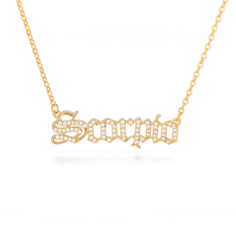 Zircon Letter Constellation Necklace For Women Stainless Steel Girl 12 Zodiac Necklaces Choker Alphabet Jewelry Bijoux Femme BFF