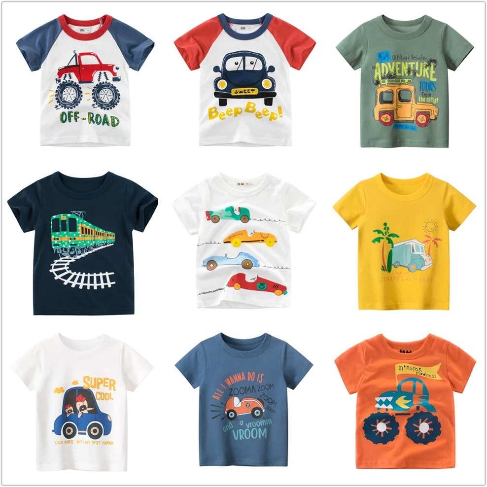 Kids Boys Clothes 100% Cotton Short Sleeve T-Shirts Car Bus Cartoon Children Clothes 2 3 4 5 6 7 8 Years Kids Summer Clothing