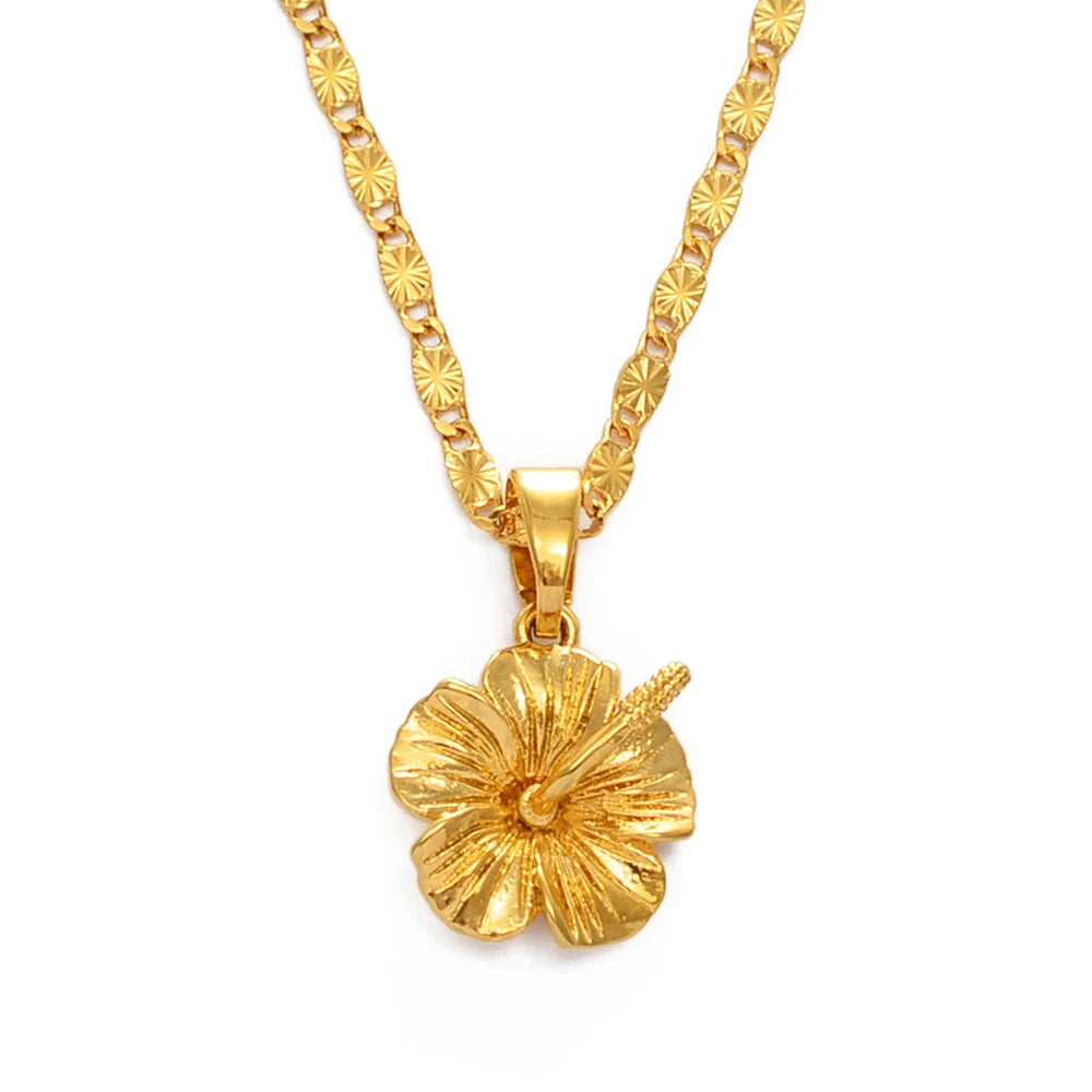 Anniyo Hawaiian Hibiscus Flower Pendant Necklace Marshallese Puerto Rico Guam Micronesia Pohnpei Jewelry Wedding Gifts #239606