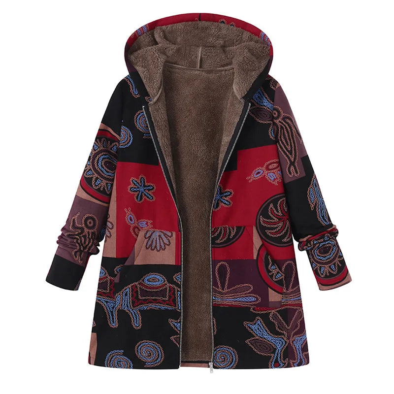 2021 New Women Winter Warm Floral Hooded Jacket Flower Print Hoody Vintage Oversized Coats Winter Padded Jacket Women Parkas