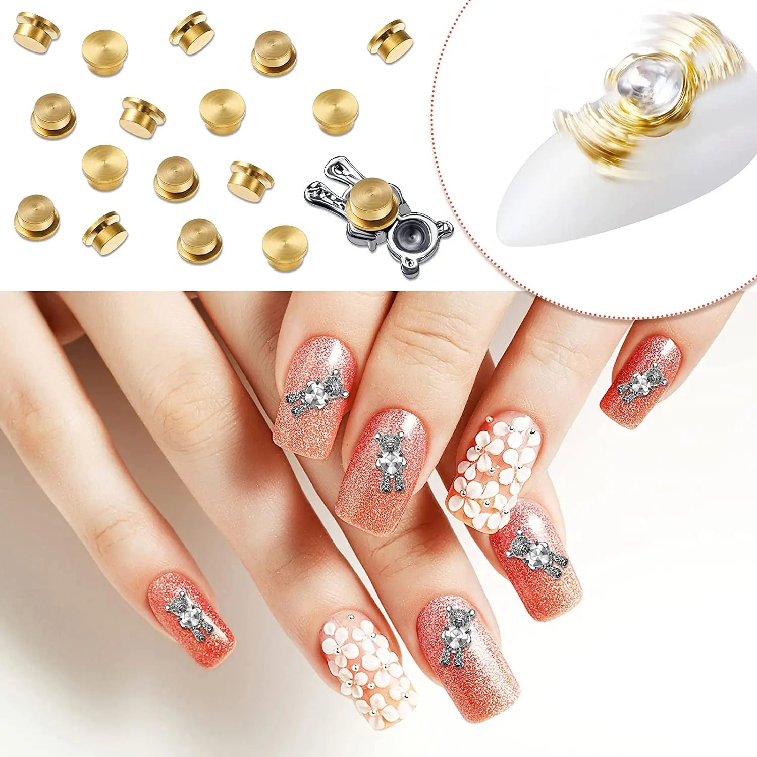 15 Pieces Spinning Nail Charms  3D Nail Art Rotating Charm Rotating Bearing Nail Art Tool Nail Rings Jewelry Rotating Nail Tools