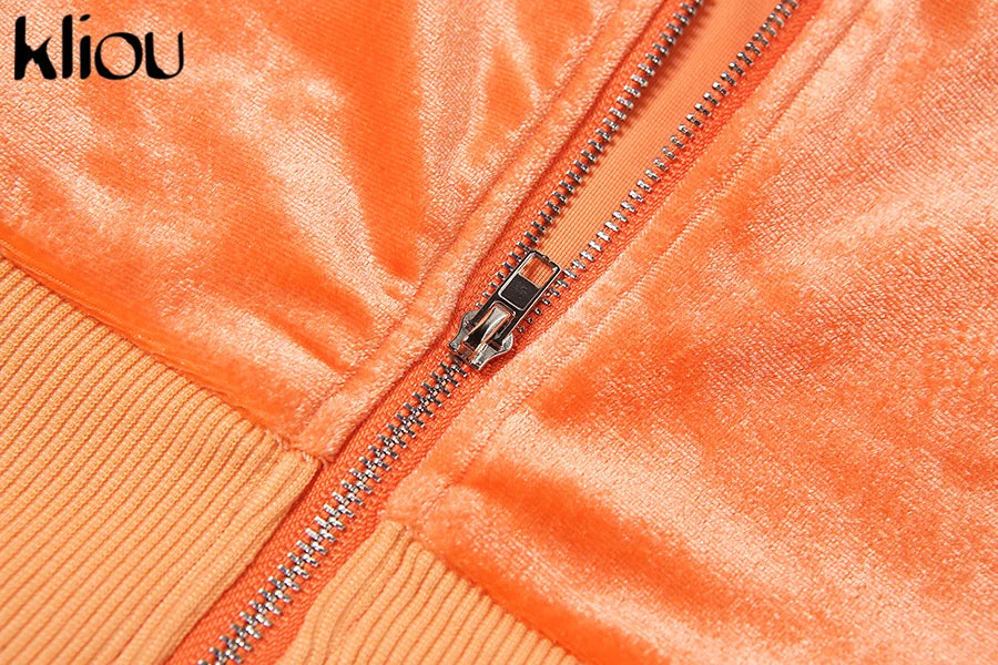 Kliou Solid Velour Two Piece Set Women Simple Casual Zipper Long Sleeve Turtleneck Top+Bandage Lace Slim Female Wide Leg Pants