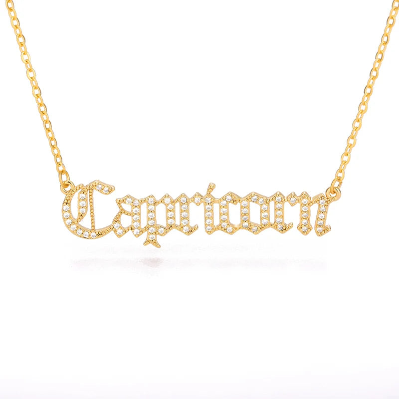 Zircon Letter Constellation Necklace For Women Stainless Steel Girl 12 Zodiac Necklaces Choker Alphabet Jewelry Bijoux Femme BFF