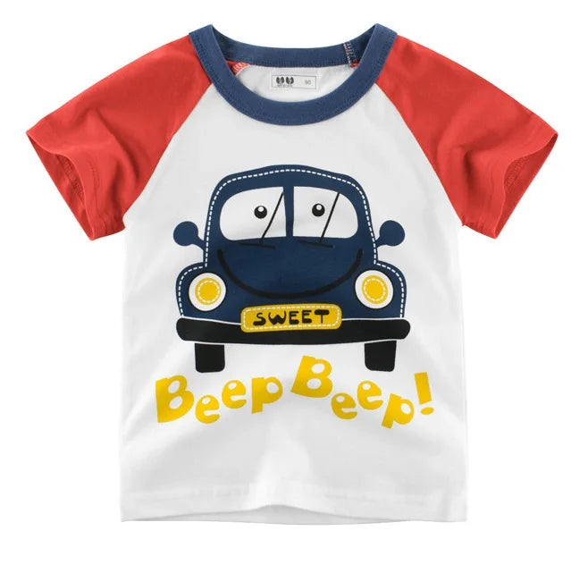 Kids Boys Clothes 100% Cotton Short Sleeve T-Shirts Car Bus Cartoon Children Clothes 2 3 4 5 6 7 8 Years Kids Summer Clothing
