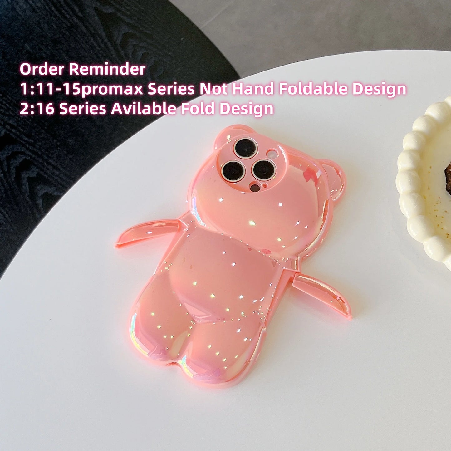 13D Electroplated Bear TPU Phone Case for iPhone 16 15 14 13 12 11 Promax Plus Cute Oil Print Shockproof Bumper Protection Cover