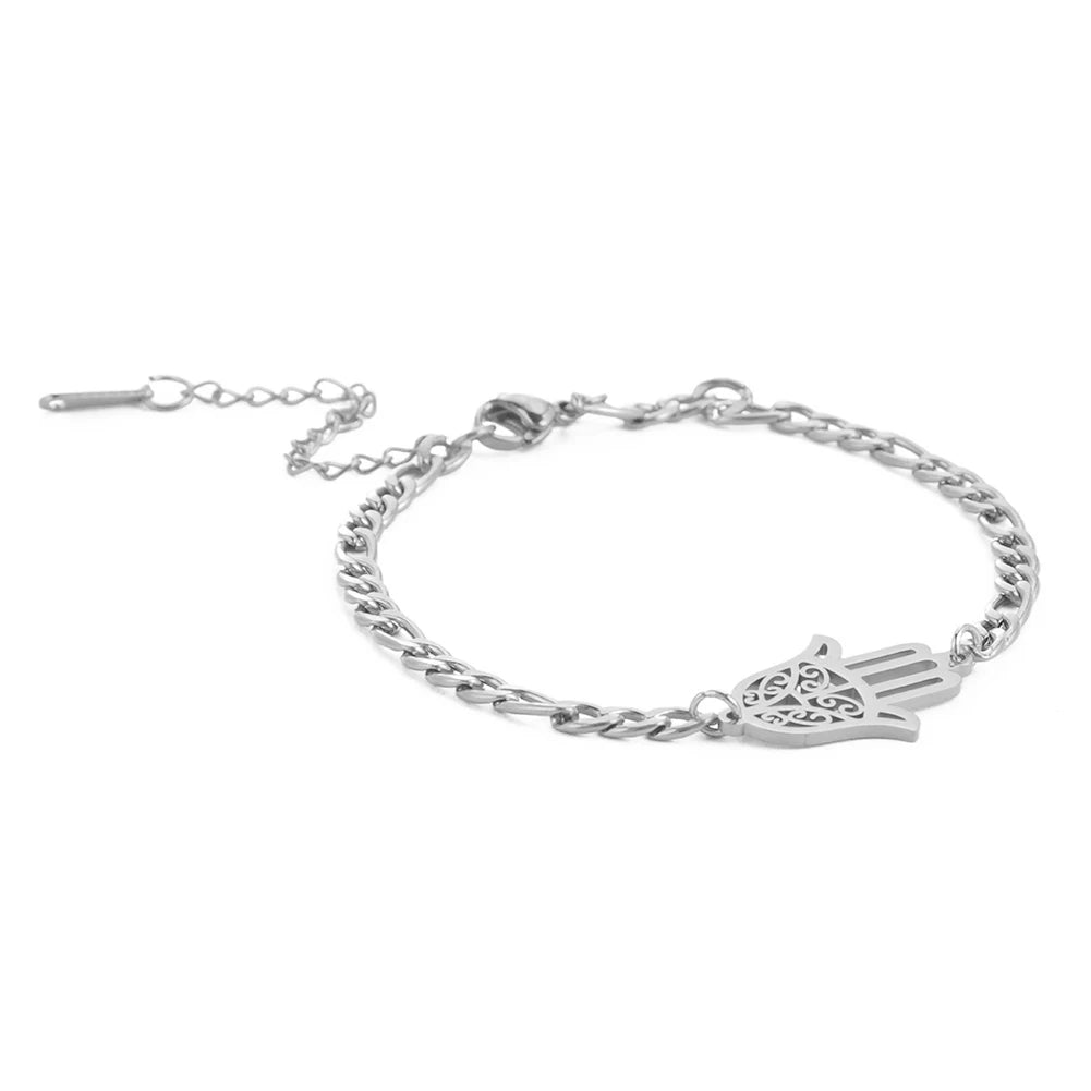 Skyrim Amulet Hamsa Hand of Fatima Bracelets on Hand Gold Color Women's Bracelet Stainless Steel Islamic Lucky Jewelry Gift 2025