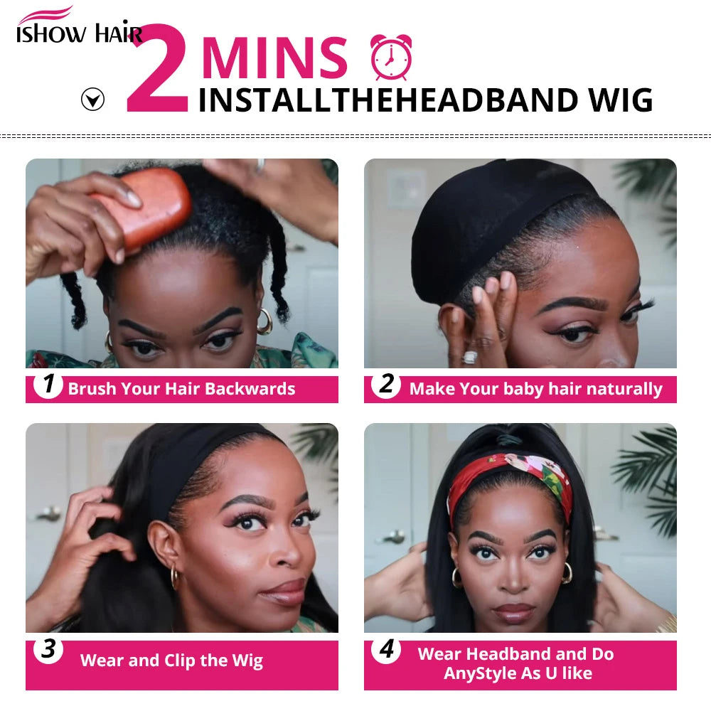Ishow Highlight Headband Wig Human Hair Wigs For Women P4 27 Colored Straight Human Hair Wigs Brazilian Hair Scarf Wig