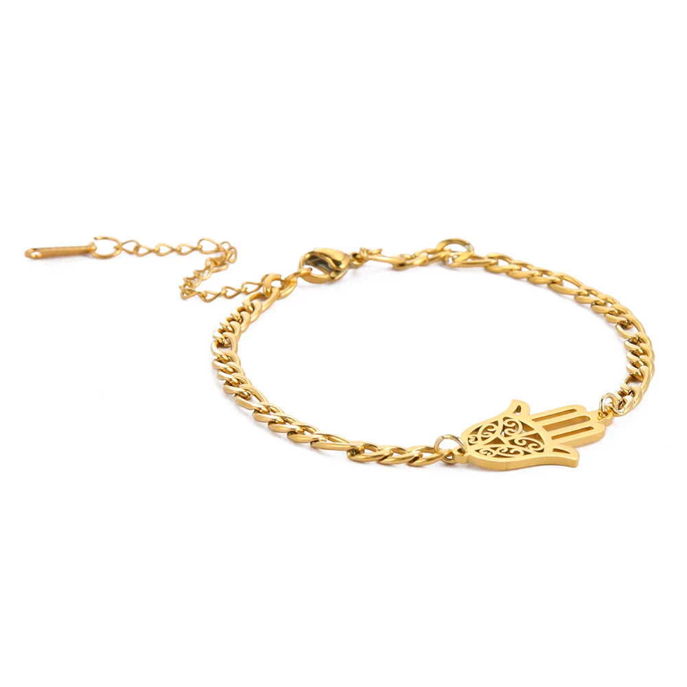 Skyrim Amulet Hamsa Hand of Fatima Bracelets on Hand Gold Color Women's Bracelet Stainless Steel Islamic Lucky Jewelry Gift 2025