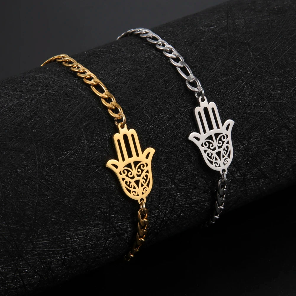 Skyrim Amulet Hamsa Hand of Fatima Bracelets on Hand Gold Color Women's Bracelet Stainless Steel Islamic Lucky Jewelry Gift 2025