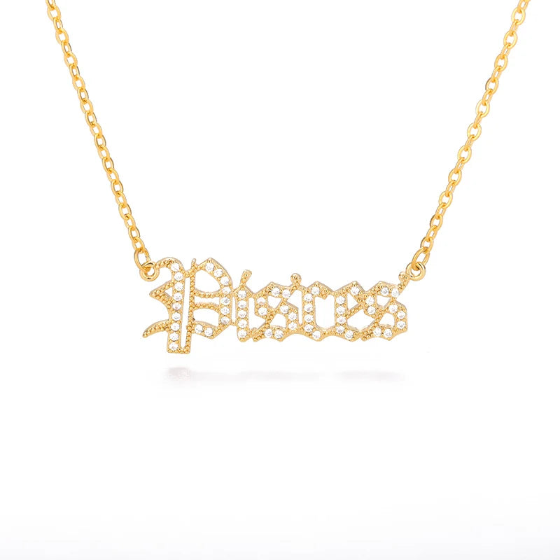 Zircon Letter Constellation Necklace For Women Stainless Steel Girl 12 Zodiac Necklaces Choker Alphabet Jewelry Bijoux Femme BFF
