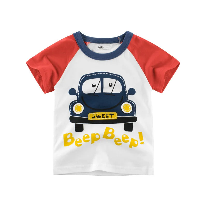 Kids Boys Clothes 100% Cotton Short Sleeve T-Shirts Car Bus Cartoon Children Clothes 2 3 4 5 6 7 8 Years Kids Summer Clothing