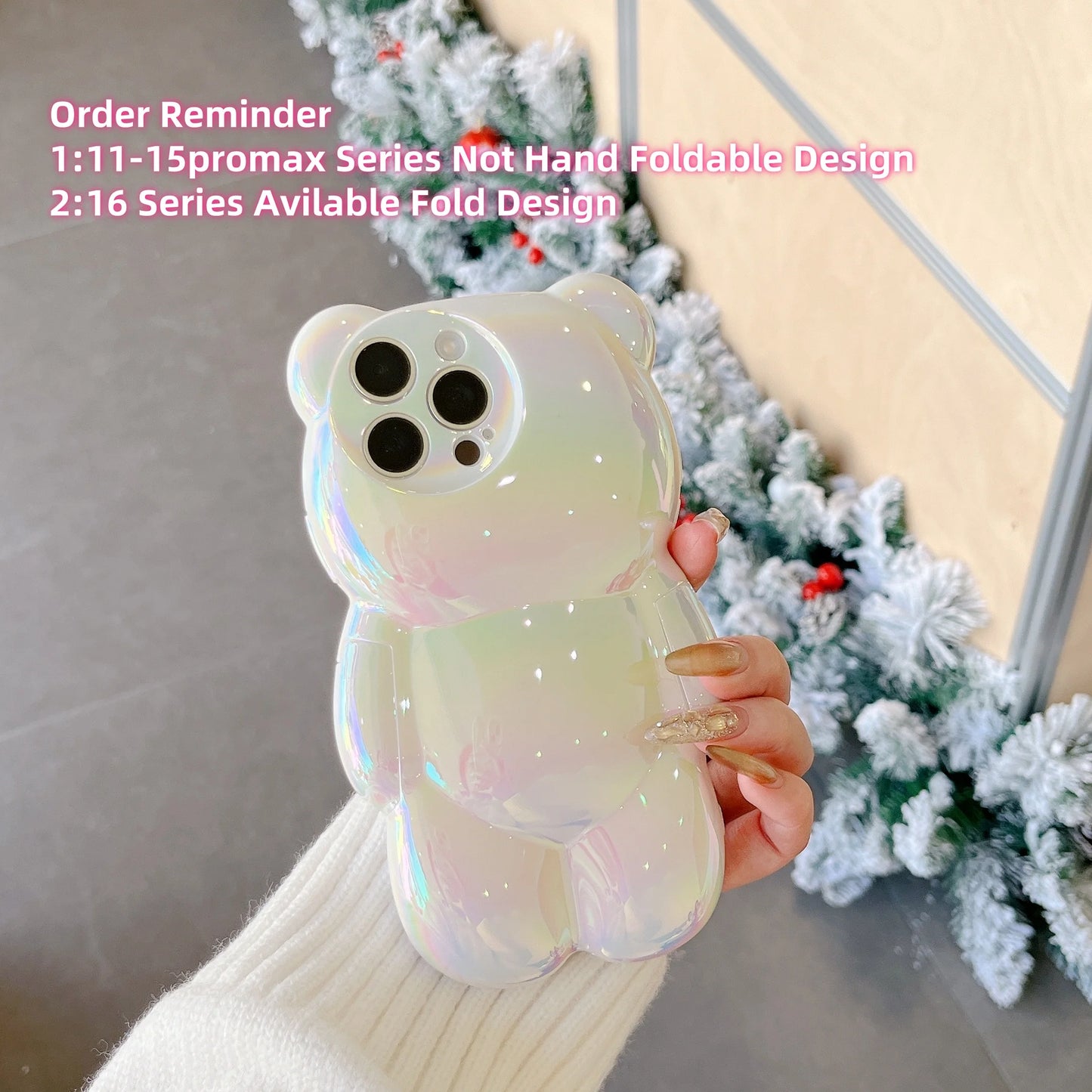 13D Electroplated Bear TPU Phone Case for iPhone 16 15 14 13 12 11 Promax Plus Cute Oil Print Shockproof Bumper Protection Cover