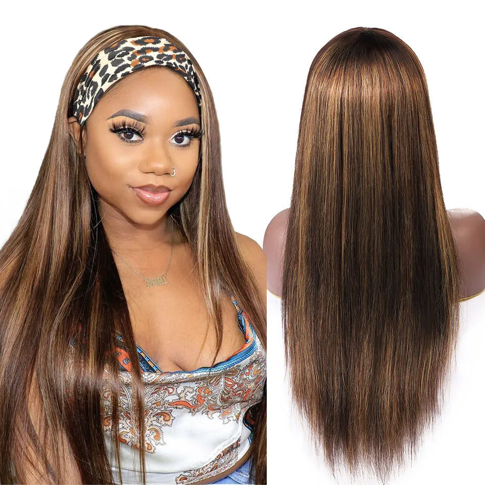 Ishow Highlight Headband Wig Human Hair Wigs For Women P4 27 Colored Straight Human Hair Wigs Brazilian Hair Scarf Wig