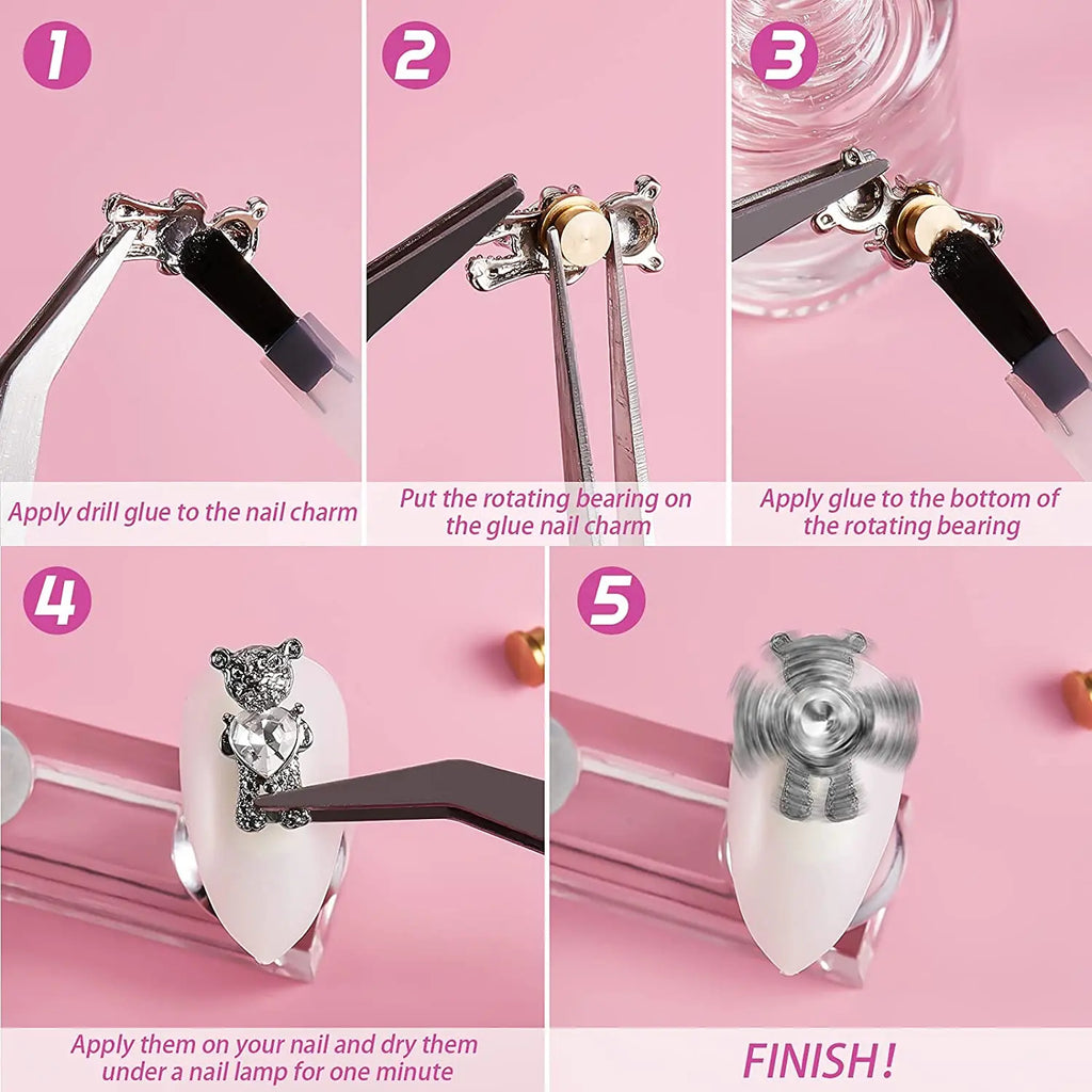 15 Pieces Spinning Nail Charms  3D Nail Art Rotating Charm Rotating Bearing Nail Art Tool Nail Rings Jewelry Rotating Nail Tools