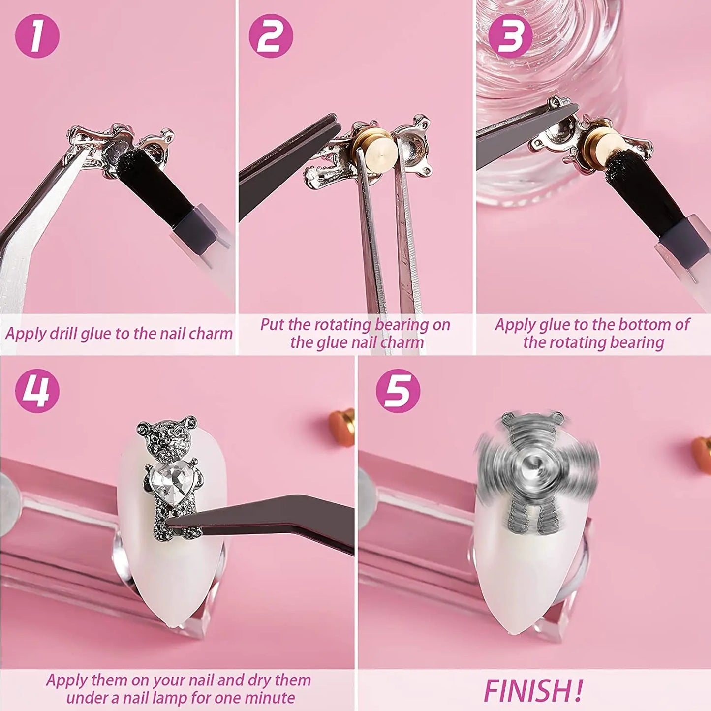 15 Pieces Spinning Nail Charms  3D Nail Art Rotating Charm Rotating Bearing Nail Art Tool Nail Rings Jewelry Rotating Nail Tools