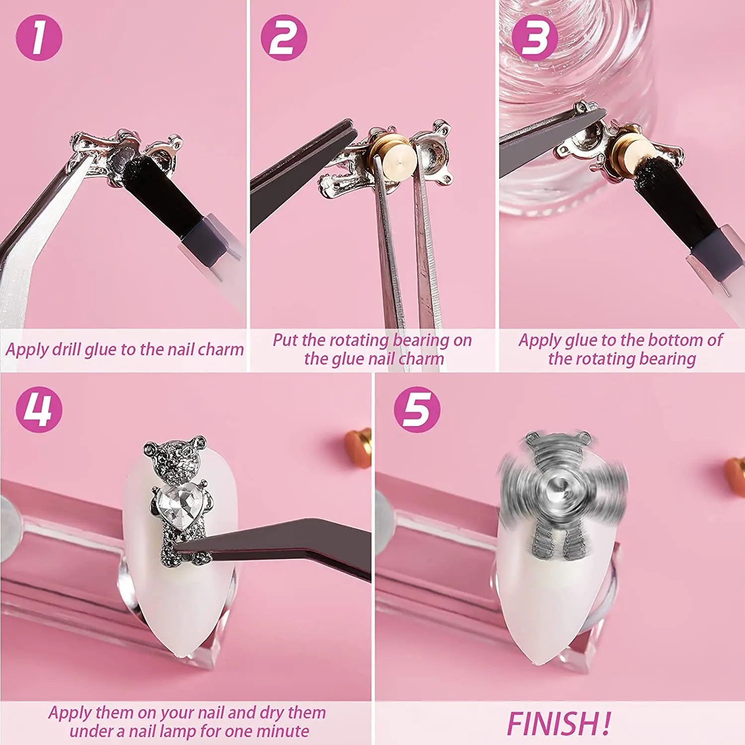 15 Pieces Spinning Nail Charms  3D Nail Art Rotating Charm Rotating Bearing Nail Art Tool Nail Rings Jewelry Rotating Nail Tools