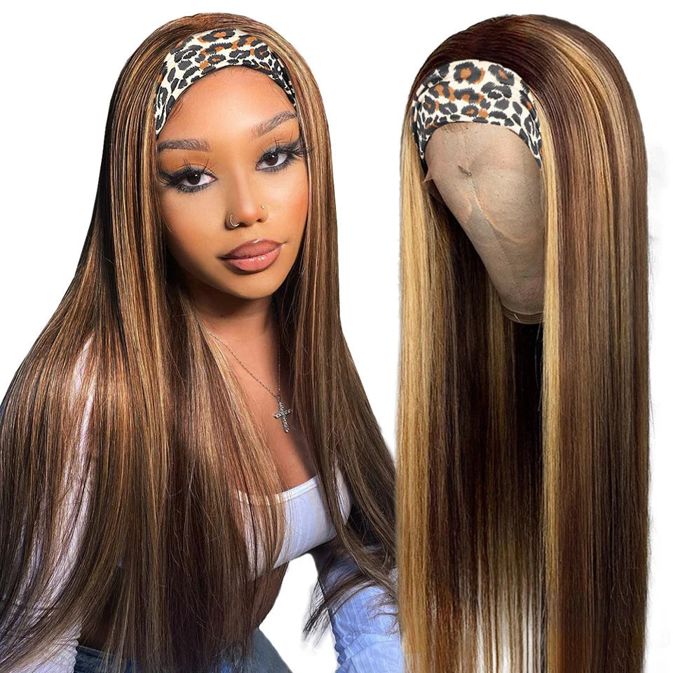 Ishow Highlight Headband Wig Human Hair Wigs For Women P4 27 Colored Straight Human Hair Wigs Brazilian Hair Scarf Wig