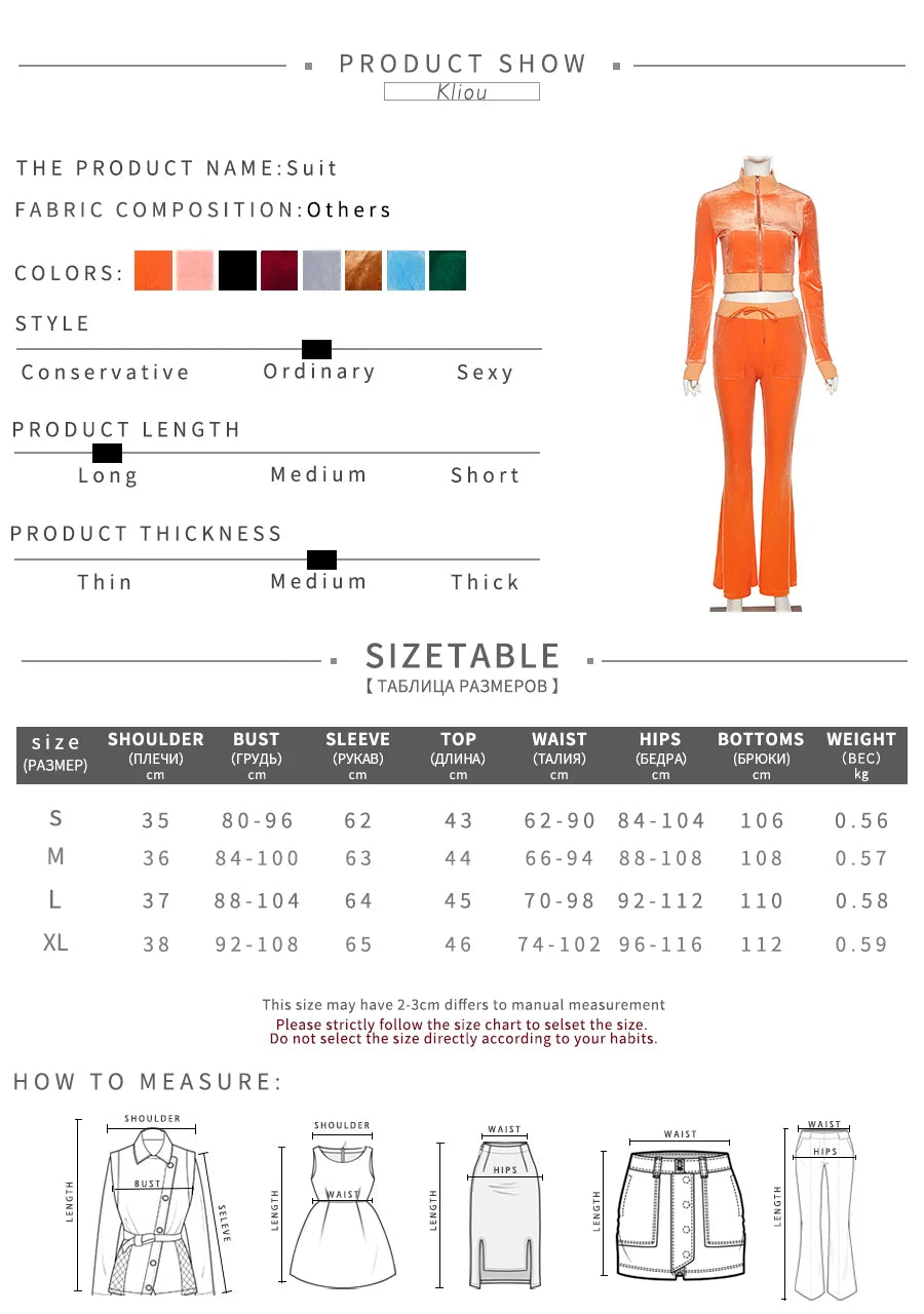 Kliou Solid Velour Two Piece Set Women Simple Casual Zipper Long Sleeve Turtleneck Top+Bandage Lace Slim Female Wide Leg Pants