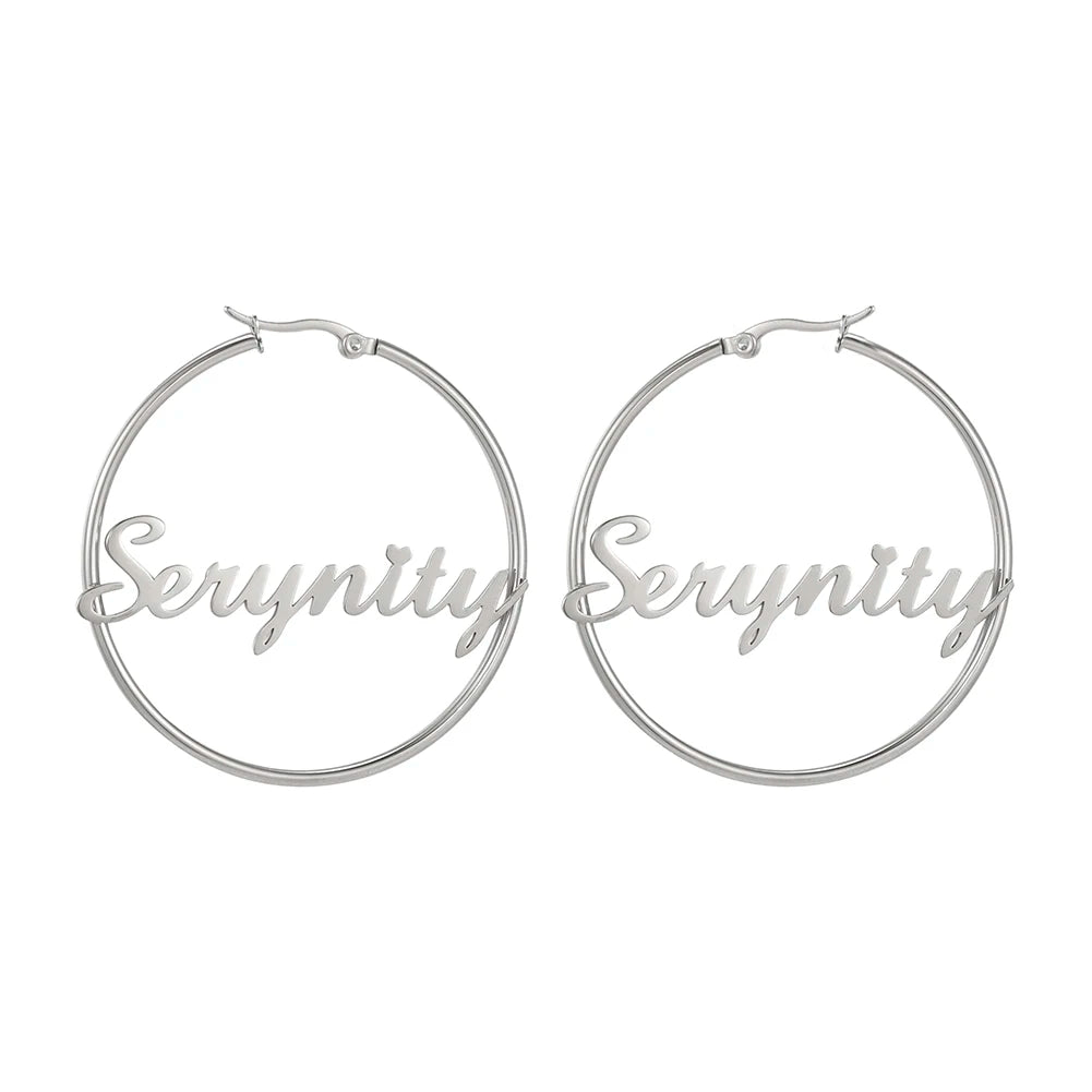 Sipuris Stainless Steel Personalized Customize Name Hoop Earrings Jewelry For Women Girls Circle Earring Fashion 30-60 MM