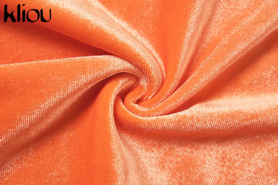 Kliou Solid Velour Two Piece Set Women Simple Casual Zipper Long Sleeve Turtleneck Top+Bandage Lace Slim Female Wide Leg Pants