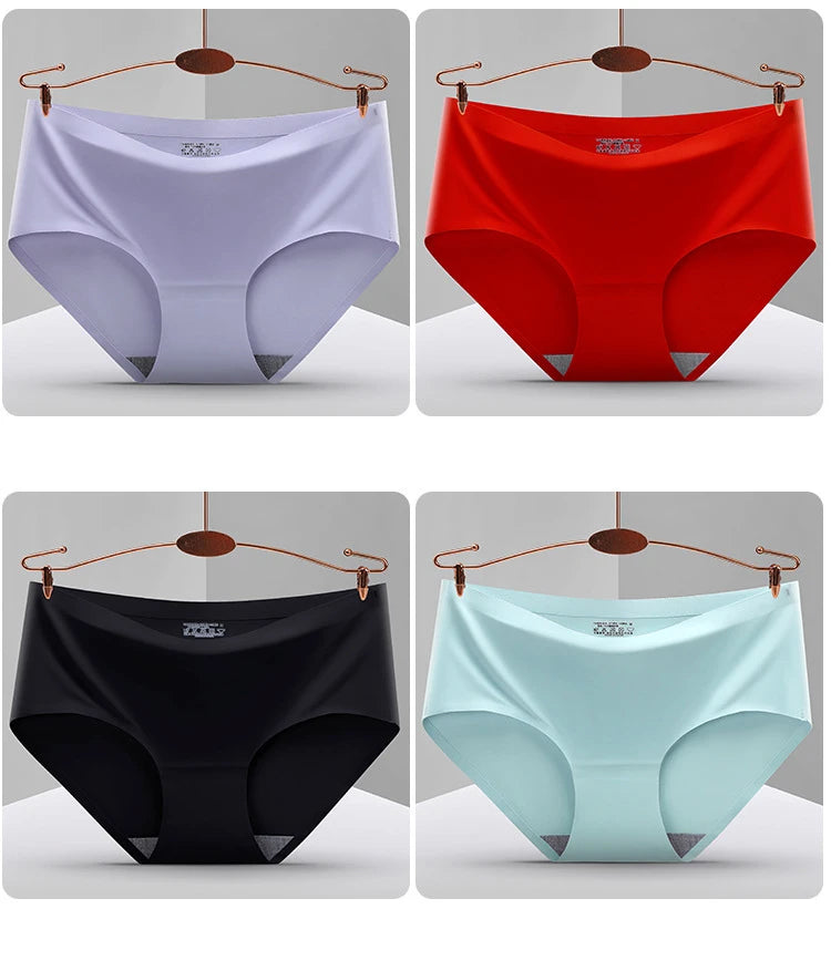 TrowBridge 10PCS/Set Women's Panties Solid Seamless Underwear Plus Size Comfortable Briefs Silk Satin Lingerie Health Underpants